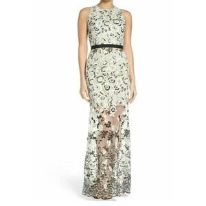 Aidan Mattox Lace Halter Gown Size 6 White & Black Formal Evening Long Eleagent